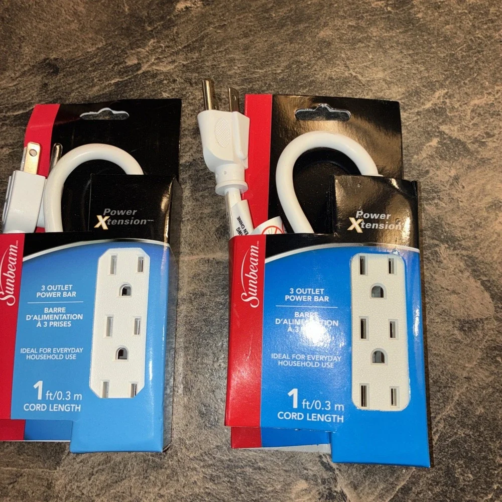 Lot If 3 Sunbeam One Foot 3 Outlet Power Bar New With Tags
